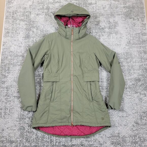 Mountain Hardwear Coat Womens Medium Green Long Puffer Jacket Removable Hood